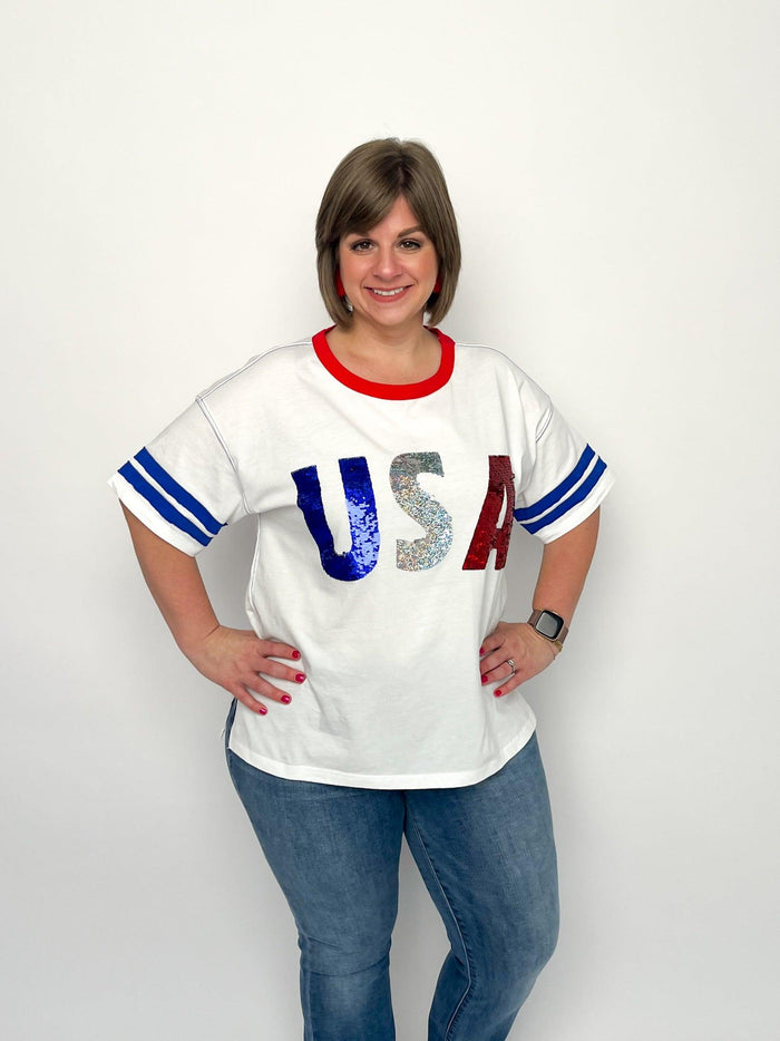White Sequined USA Top - SLS Wares