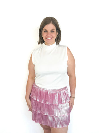 White Sleeveless Ribbed Mock Neck Top - SLS Wares