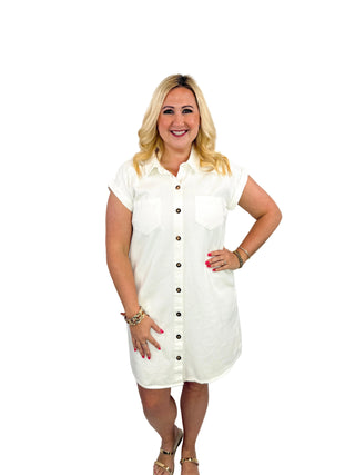 White Washed Twill Button-Down Shirt Dress - SLS Wares