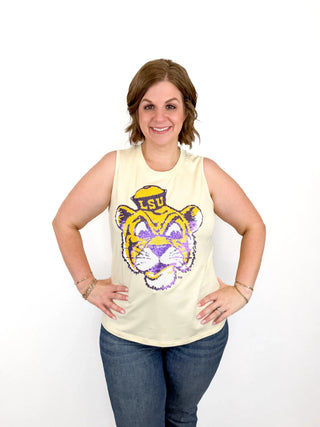 Yellow Sequin LSU Vintage Tiger Tank - SLS Wares