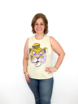 Yellow Sequin LSU Vintage Tiger Tank - SLS Wares