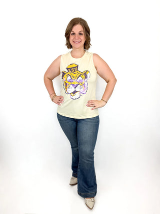 Yellow Sequin LSU Vintage Tiger Tank - SLS Wares
